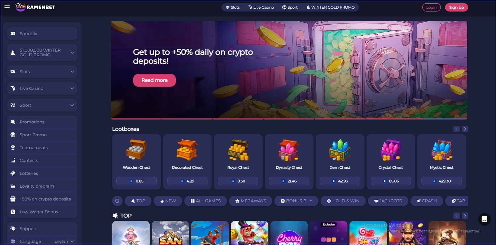 RAMENBET Casino game lobby and interface