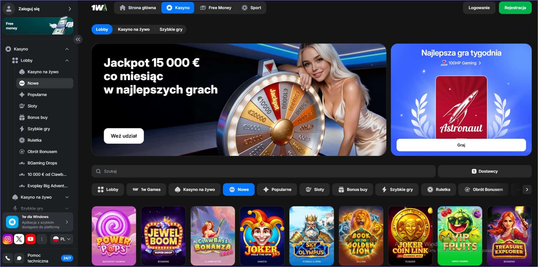 1win Casino sportsbook and casino sections